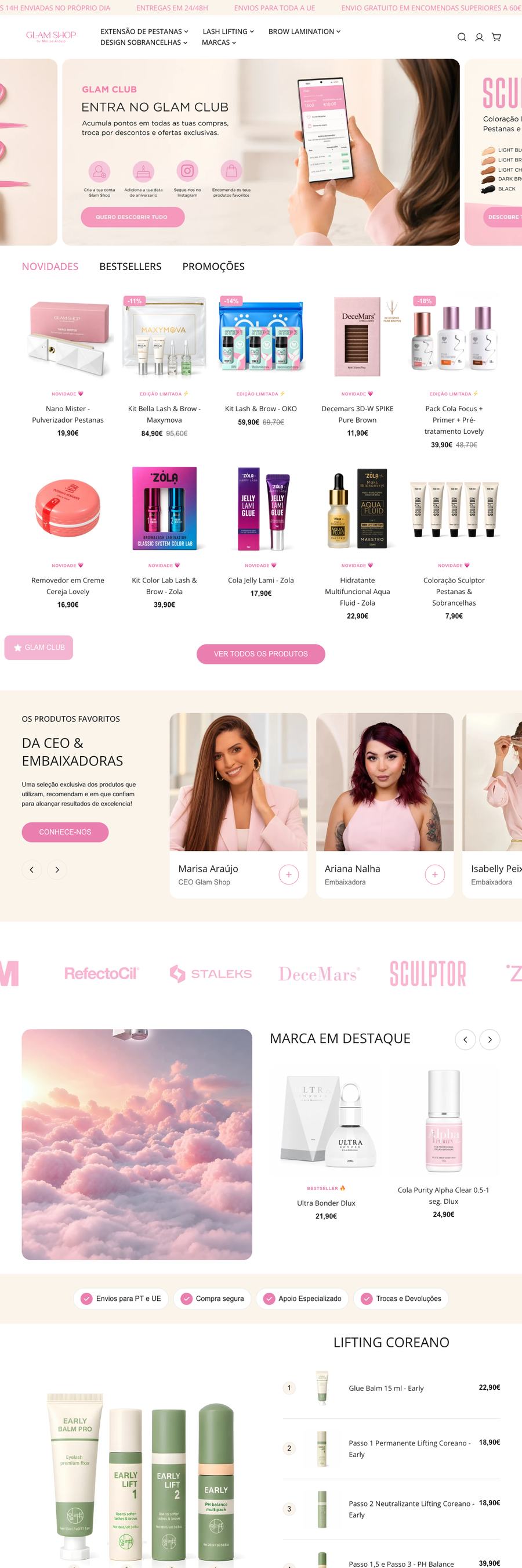 Página inicial da loja Glam Shop