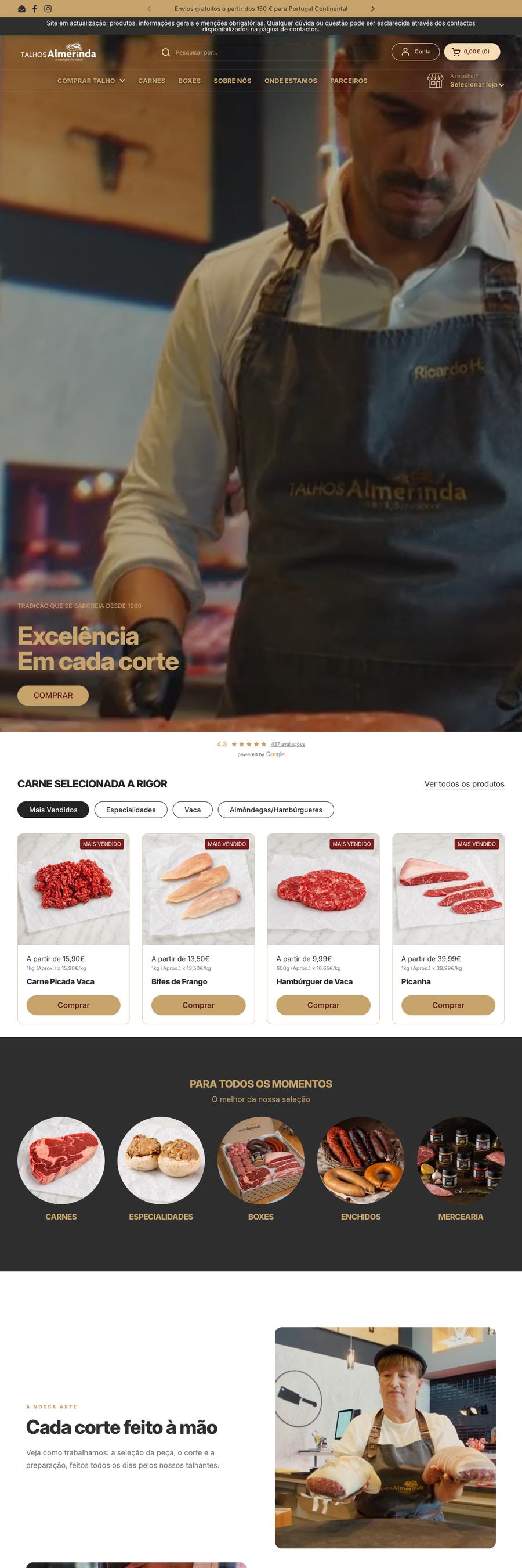 Página inicial da loja Talhos Almerinda